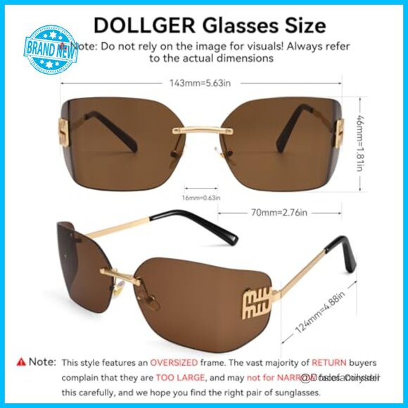 Y2K Retro Sunglasses Rimless Wrap Around Shield Frame Trendy Fashion Glasses main image 6
